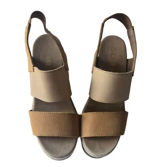 Sorel Joanie II Slingback Wedge Camel Leather Tan Strappy Platform Sandal US 6.5 - Picture 2 of 9